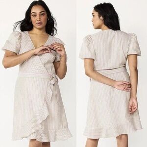 Draper James Puff Sleeve Wrap Dress Striped Pink Green Size Large